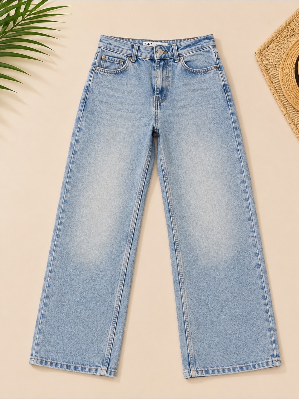 Zara Pale Blue High-Rise Wide Leg Jeans